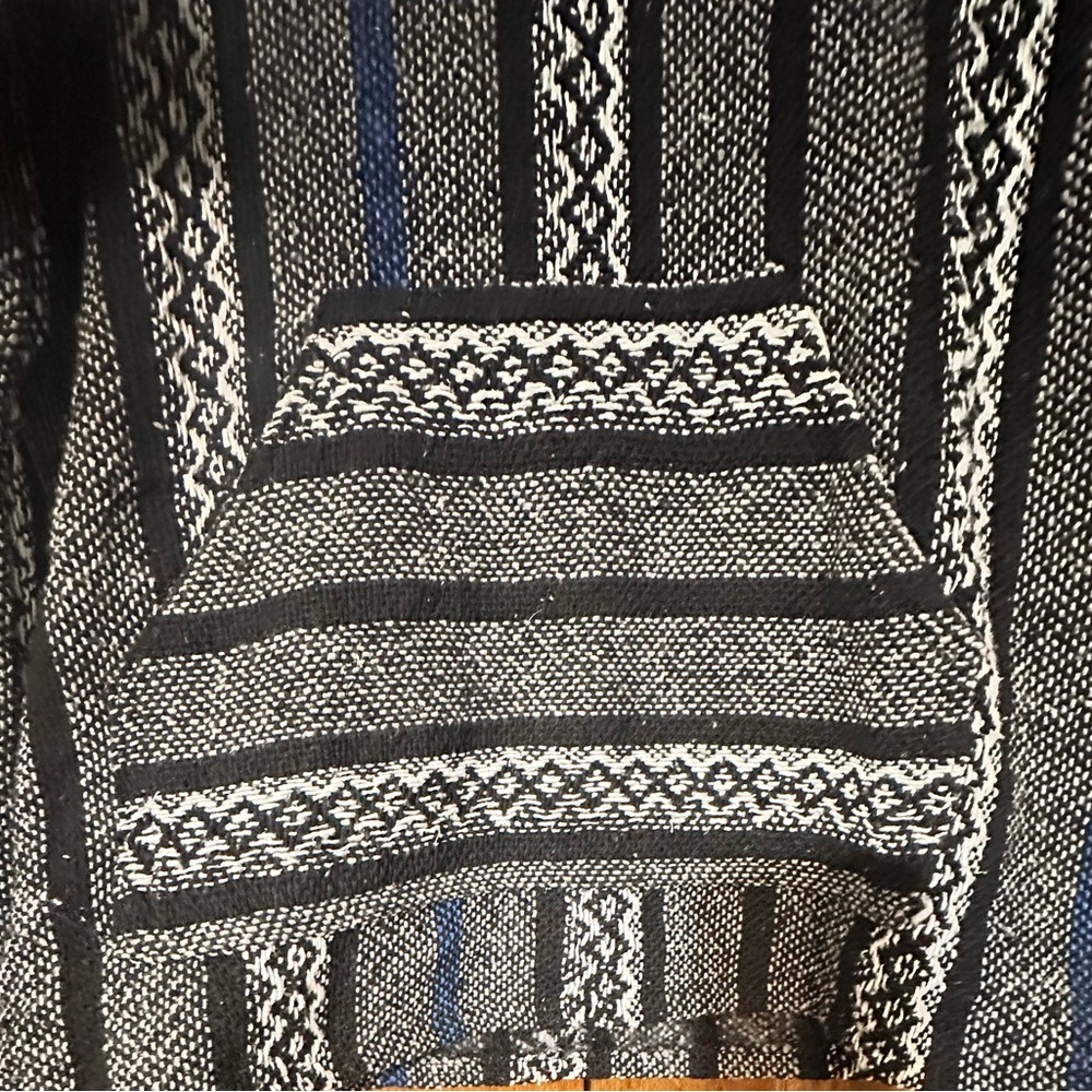 Baja Joe Gray Striped Mexican Baja Hooded Poncho - Small - Picture 3 of 12